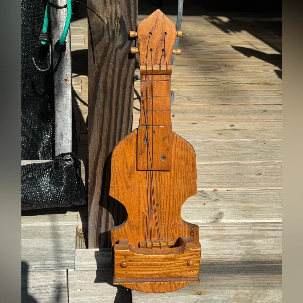 Wooden Fiddle handmade in USA display shelf flowers vintage